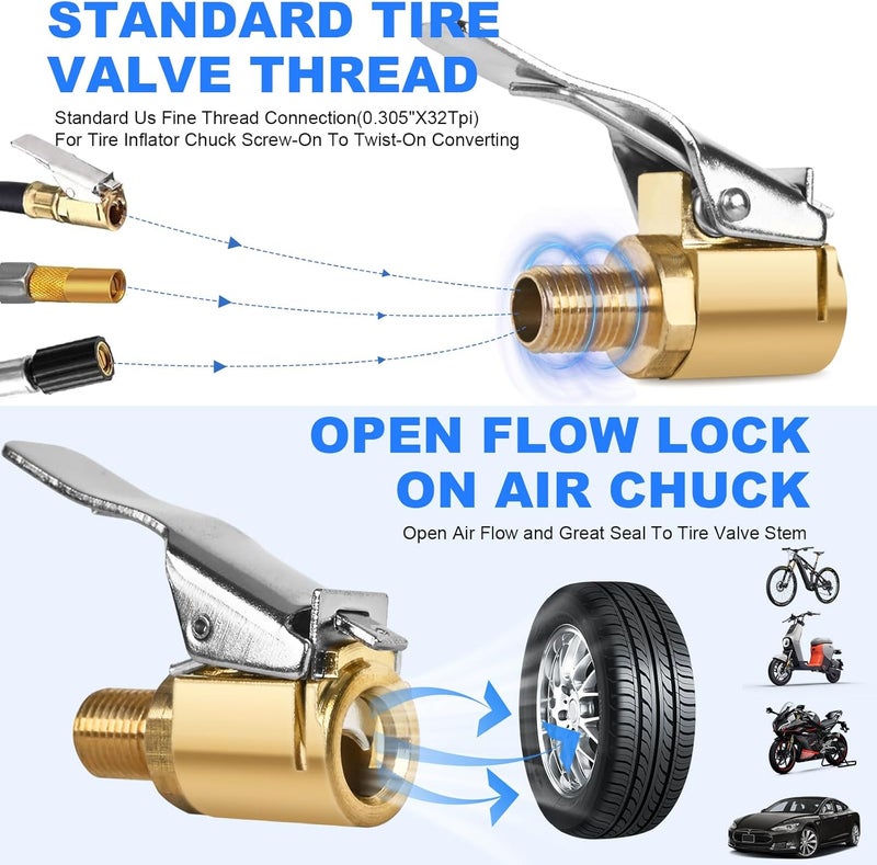 ptiysta 2pcs Locking Tire Air Chuck,Brass Tire Inflation Hose Adapter,Tire Nozzle With Tire Valve Threads,Unscrewed Connection Converted To Locking Connection,No Air Leakage On Chuck Air Compressor Pump Clip - Image 2